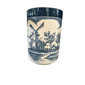Delft Blue & White Ceramic Large Lidded Canister Handmade in Holland 8 In Vtg